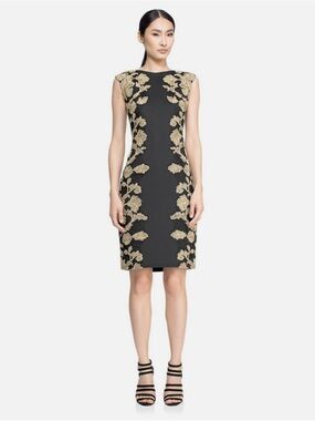 Tadashi Shoji Kami Gold Embroidered Lace Panel Black and Gold Dress, Size 12